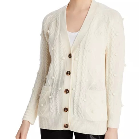 AQUA 100% Cashmere Cable Knit Fisherman Cardigan - 100% Exclusive - Picture 1 of 7